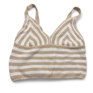 Stylish Striped Knit Crop Top in Beige and White
